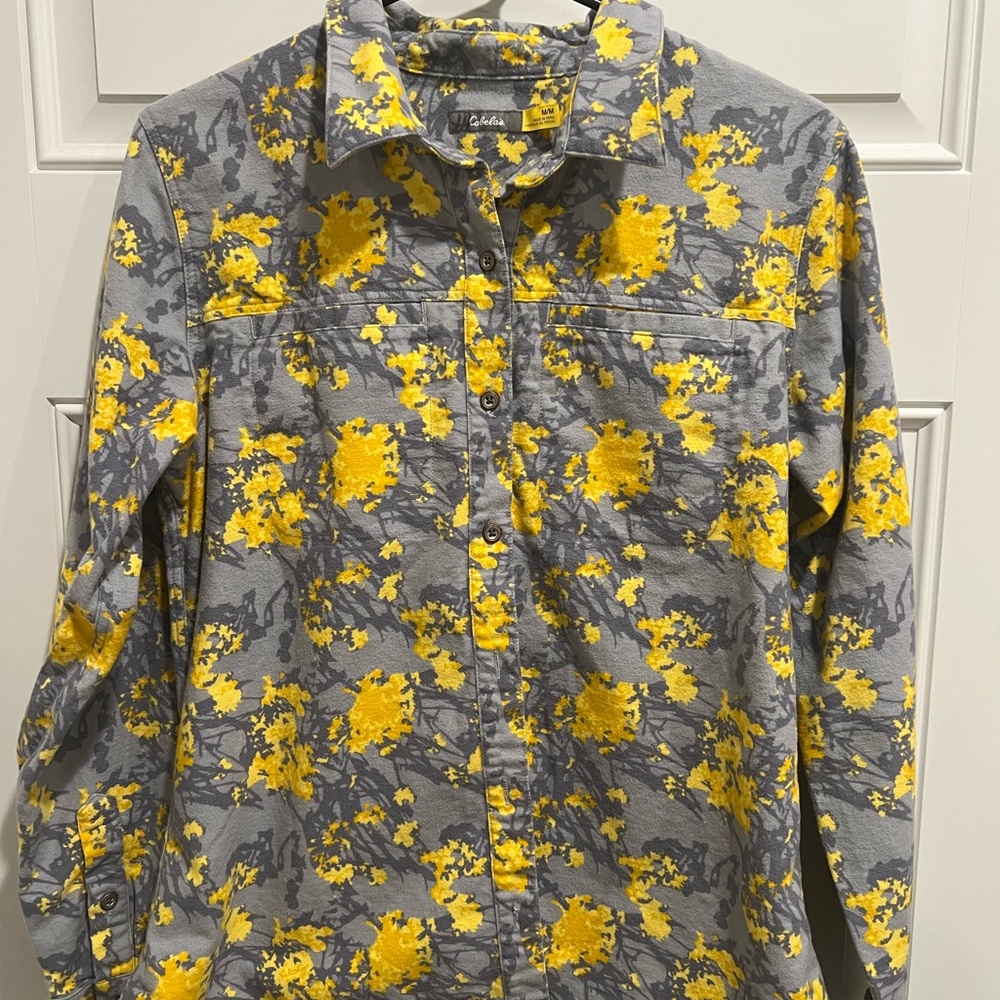 Eddie Bauer Gray and Yellow Floral Shirt